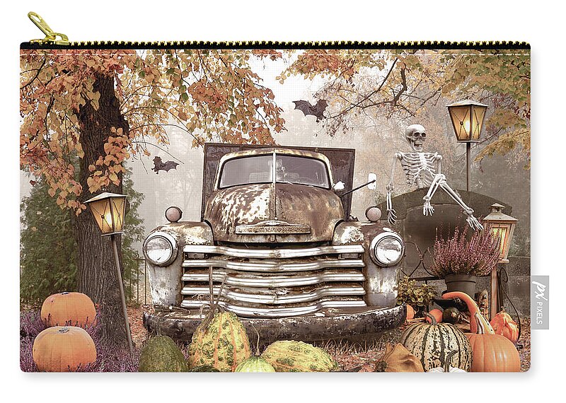 Fall Zip Pouch featuring the photograph Waiting for a Country Halloween by Debra and Dave Vanderlaan