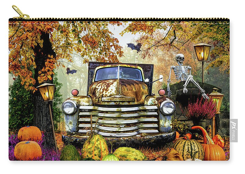 Fall Zip Pouch featuring the photograph Waiting for Halloween by Debra and Dave Vanderlaan