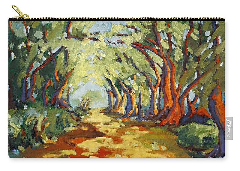 Forest Zip Pouch featuring the painting Walk in the Woods 2 by Konnie Kim
