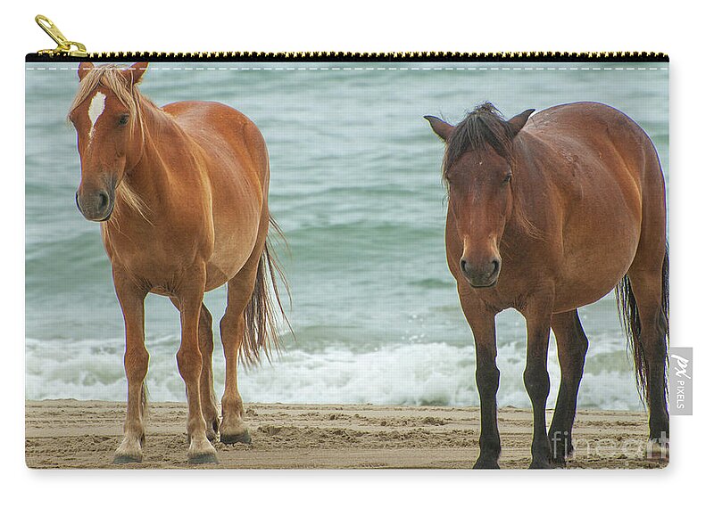 Horses Zip Pouch featuring the photograph Walk on the Beach OBX by Edward Sobuta