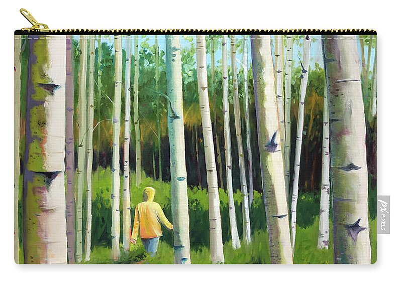 Alaska Zip Pouch featuring the painting Walk Through the Aspens by Shirley Galbrecht