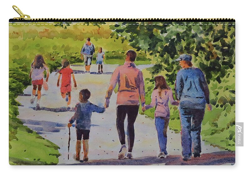 Landscape Zip Pouch featuring the painting Walkers Near the Lake by David Gilmore
