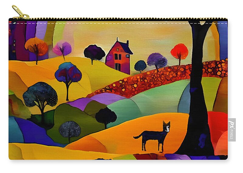 Home Zip Pouch featuring the mixed media Walking Home with my Dog by Ann Leech
