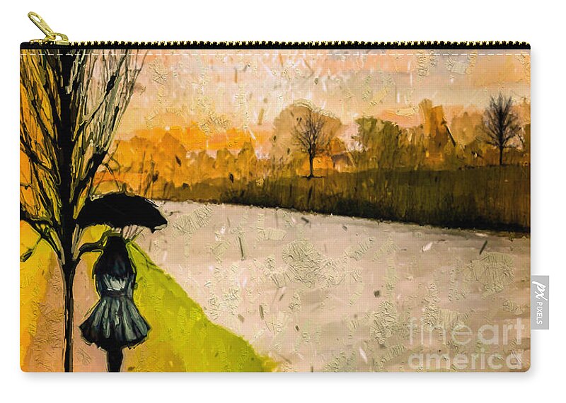 Rain Zip Pouch featuring the mixed media Walking in the Rain by Laurie's Intuitive
