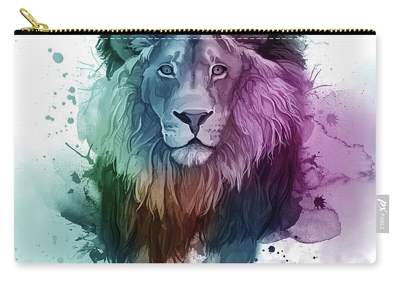 Lion Zip Pouch featuring the digital art Walking Lion Watercolor by Bekim M