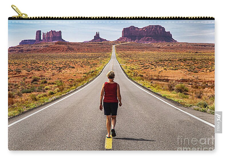 Wayne Moran Zip Pouch featuring the photograph Walking Monument Valley Utah by Wayne Moran