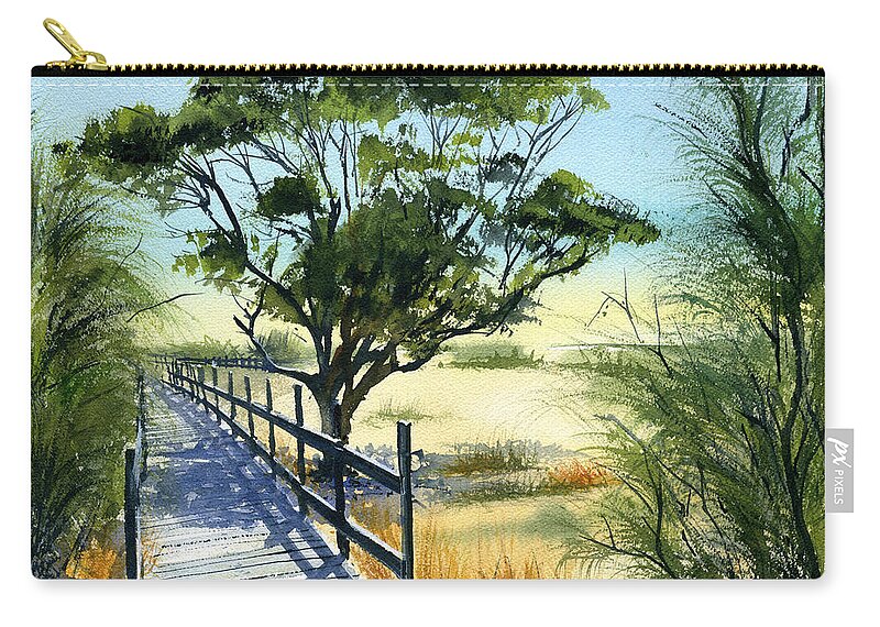 Portugal Zip Pouch featuring the painting Walking Path in Troia Portugal by Dora Hathazi Mendes