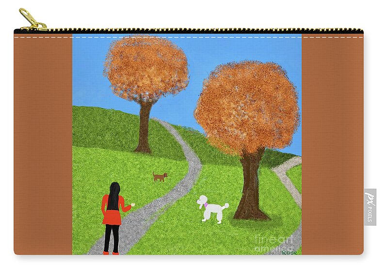 Woman Zip Pouch featuring the digital art Walking the dogs in autumn by Elaine Hayward