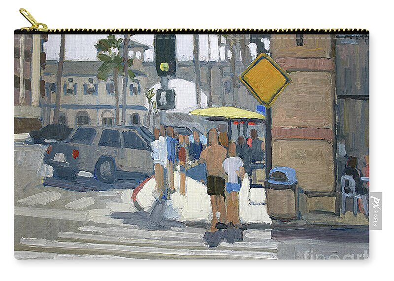Crystal Pier Carry-all Pouch featuring the painting Walking to the Pier - Pacific Beach, San Diego, California by Paul Strahm