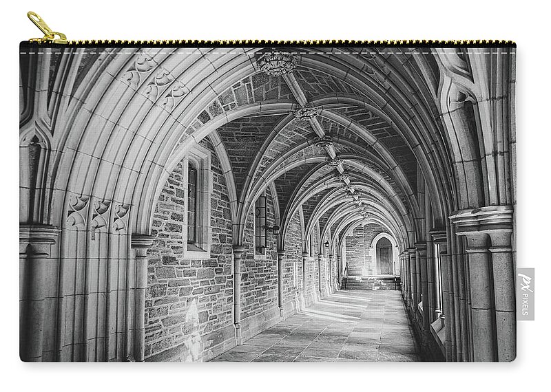 Architecture Zip Pouch featuring the photograph Walkway Arches at Holder Hall Black and White by Kristia Adams
