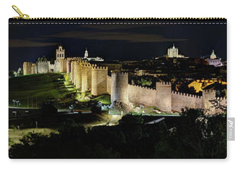 Avila Walls Zip Pouch featuring the photograph Walls of Avila at Night Full Pano by Weston Westmoreland