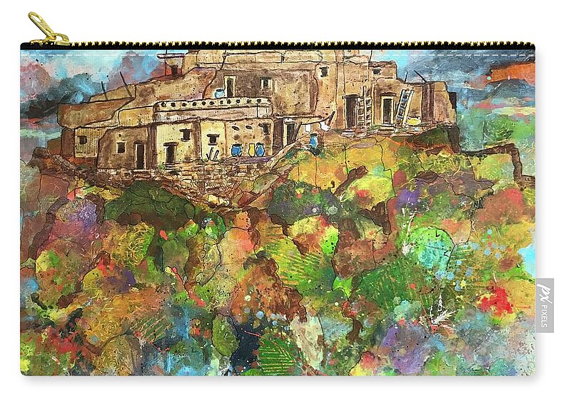 Southwest Landscape Carry-all Pouch featuring the painting Walpi Village II by Elaine Elliott