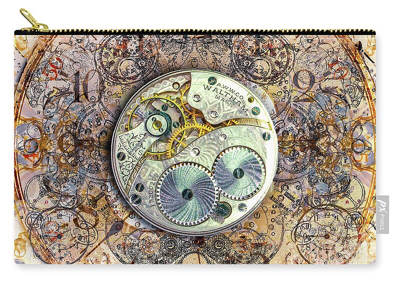 Elgin Zip Pouch featuring the digital art Waltham 1907 Pocket Watch by Anthony Ellis