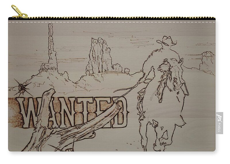 Pyrography Zip Pouch featuring the pyrography Wanted by Sean Connolly