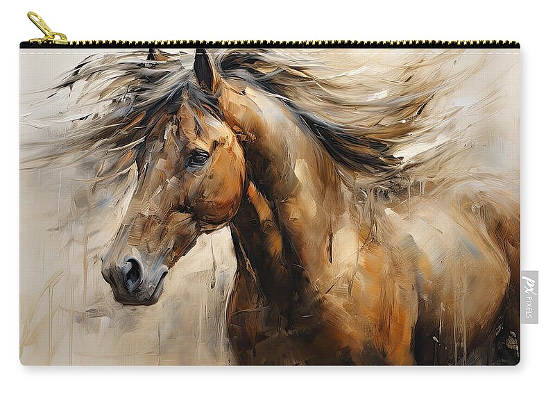 Bay Horse Paintings Zip Pouch featuring the painting Warm Elegance - Bay Horse Art by Lourry Legarde