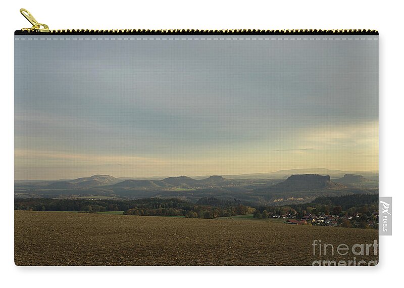 Landscape Carry-all Pouch featuring the photograph Warm gray sky in Saxon Switzerland by Adriana Mueller