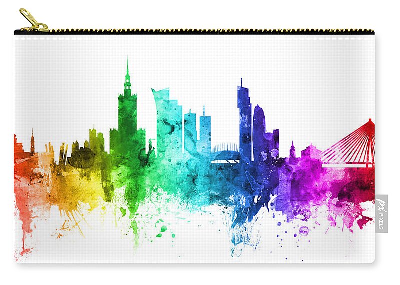 Warsaw Zip Pouch featuring the digital art Warsaw Poland Skyline #07 by Michael Tompsett