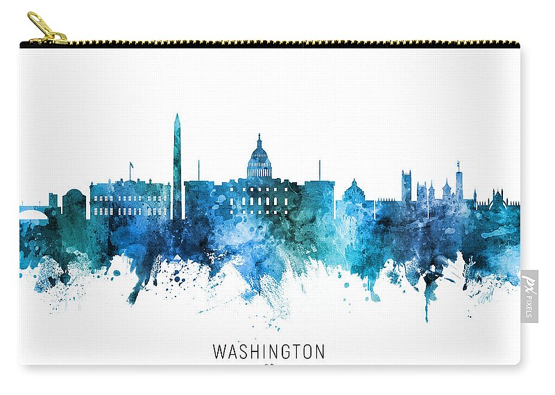 Washington Zip Pouch featuring the digital art Washington DC Skyline #80 by Michael Tompsett