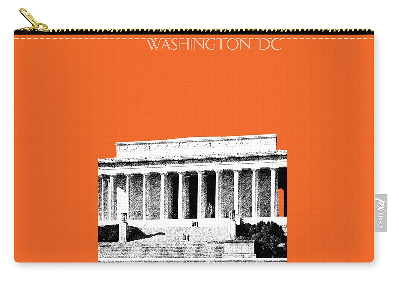 Architecture Zip Pouch featuring the digital art Washington DC Skyline Lincoln Memorial - Coral by DB Artist