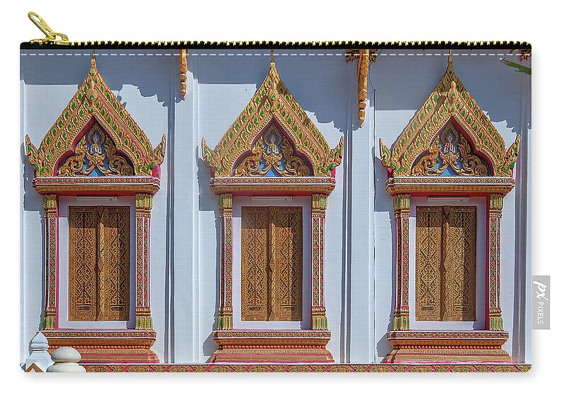 Scenic Zip Pouch featuring the photograph Wat Hua Sapan Phra Ubosot Windows DTHNR0411 by Gerry Gantt