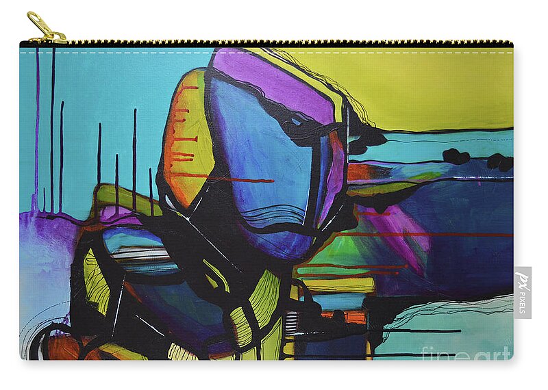 Rocks Carry-all Pouch featuring the painting Watch for Falling Rock II by Robin Valenzuela