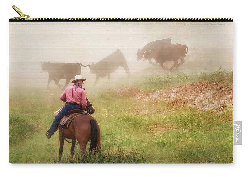 Watchful Zip Pouch featuring the photograph Watchful Cowboy by Sam Sherman