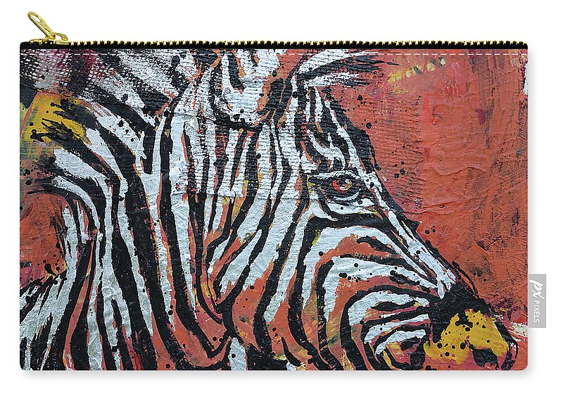  Carry-all Pouch featuring the painting Watchful Zebra by Jyotika Shroff