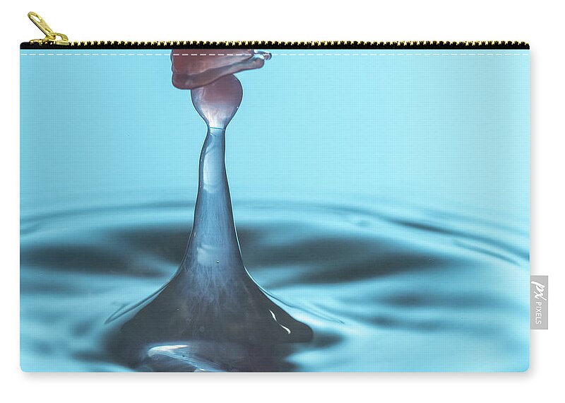 Waterdrop Zip Pouch featuring the photograph Water drop falling onto column of water by Steven Heap