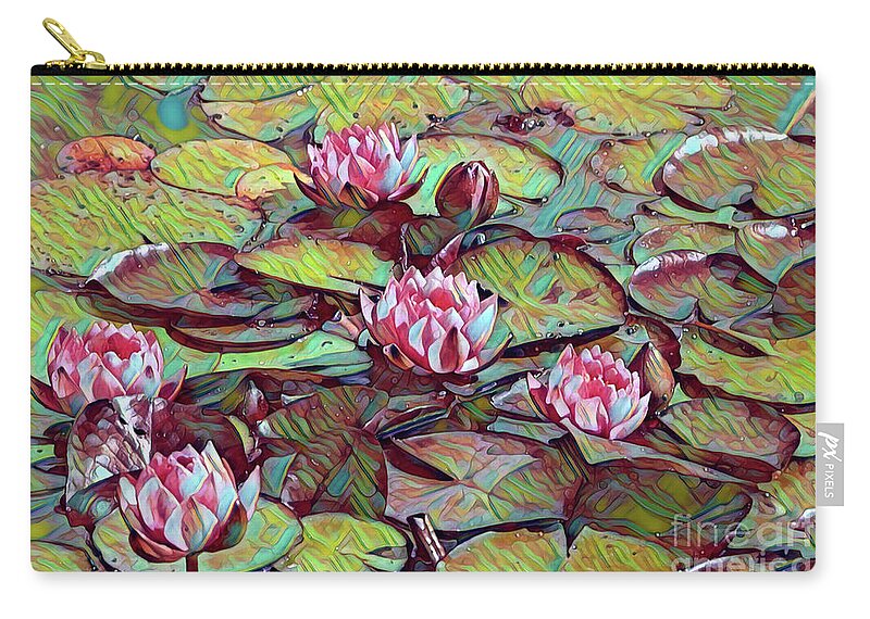 Lotus Zip Pouch featuring the digital art Water Lilies Lotus by Elaine Berger