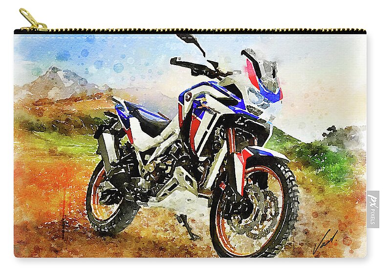 Art Carry-all Pouch featuring the painting Watercolor Africa Twin Adventure motorcycle by Vart by Vart