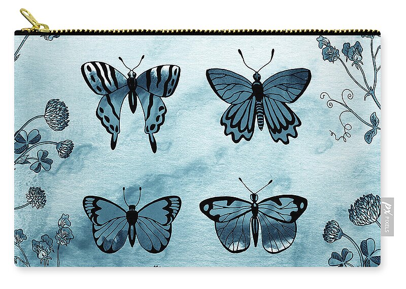 Butterfly Zip Pouch featuring the painting Watercolor Butterflies In Teal Blue Sky I by Irina Sztukowski