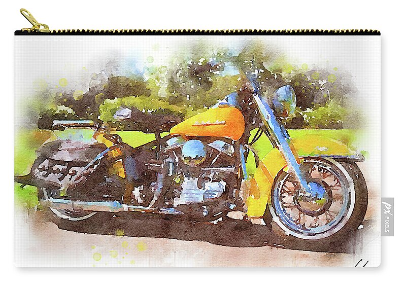 Art Carry-all Pouch featuring the painting Watercolor Classic Harley-Davidson Panhead by Vart. by Vart