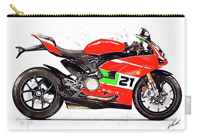Sport Carry-all Pouch featuring the painting Watercolor Ducati Panigale V2 Bayliss motorcycle, oryginal artwork by Vart Studio