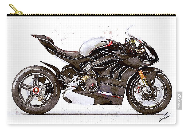 Sport Carry-all Pouch featuring the painting Watercolor Ducati Panigale V4SP 2022 motorcycle, oryginal artwork b by Vart Studio