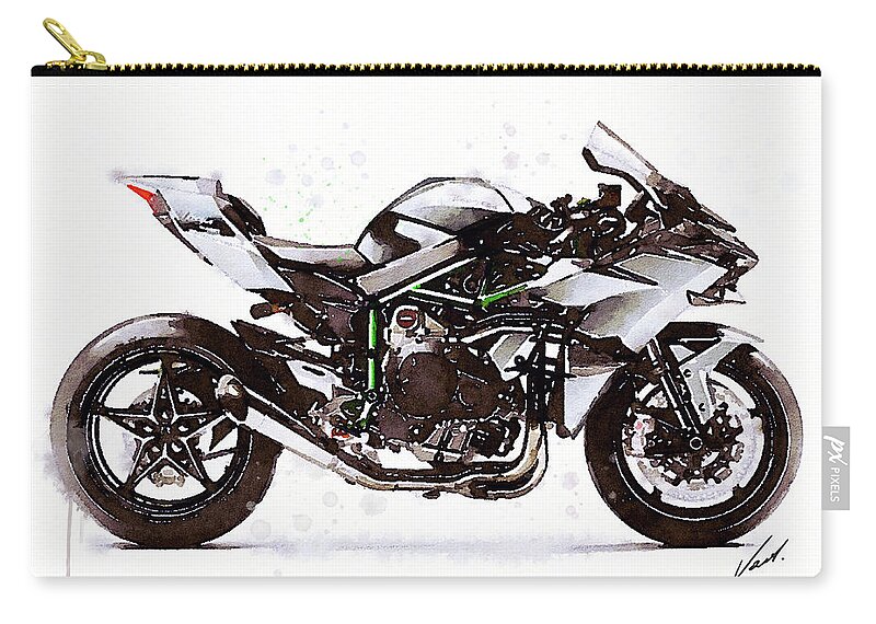 Sport Carry-all Pouch featuring the painting Watercolor Kawasaki Ninja H2R motorcycle - orygin by Vart Studio