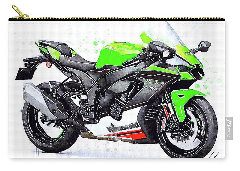 Sport Carry-all Pouch featuring the painting Watercolor Kawasaki Ninja ZX10R motorcycle - oryginal artwork by Va by Vart Studio