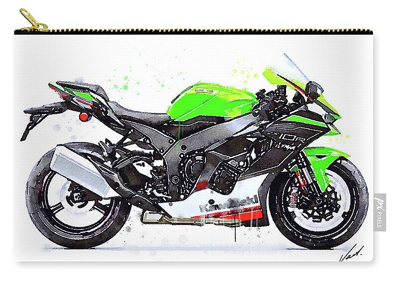 Sport Carry-all Pouch featuring the painting Watercolor Kawasaki Ninja ZX10R motorcycle - oryginal artwork by Vart. by Vart Studio