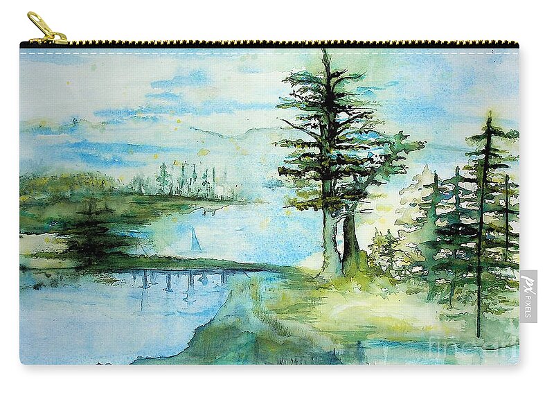 Landscape Zip Pouch featuring the painting Watercolor Landscape 1 greens and blues by Valerie Shaffer
