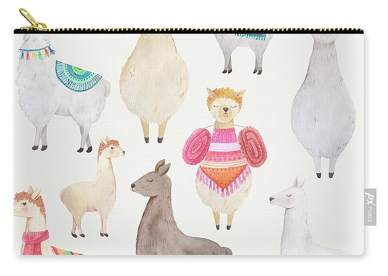 Llamas Zip Pouch featuring the painting Watercolor Llamas by Modern Art