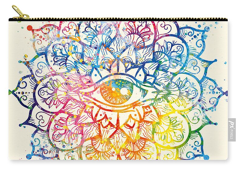 Watercolor Carry-all Pouch featuring the painting Watercolor mandala, EYE of CONSCIOUSNESS by Vart by Vart
