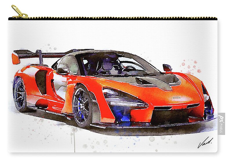 Car Art Zip Pouch featuring the painting Watercolor McLaren Senna - oryginal artwork by Vart by Vart