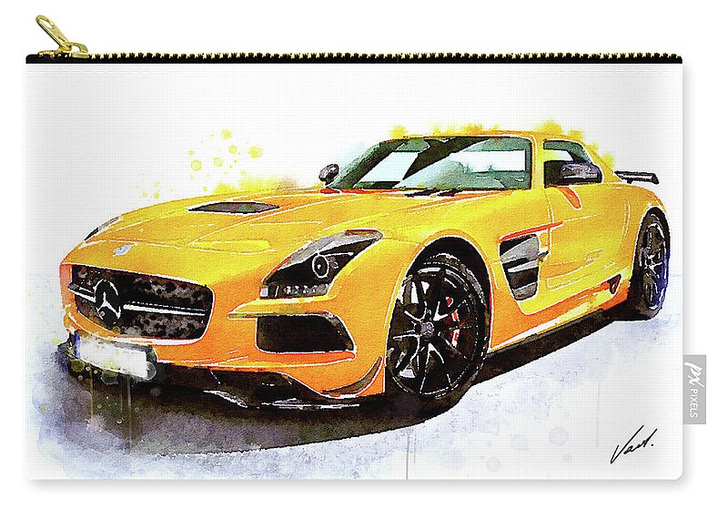 Watercolor Zip Pouch featuring the painting Watercolor Mercedes SLS AMG - oryginal artwork by Vart by Vart