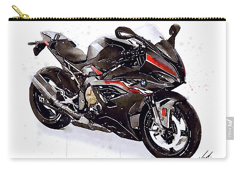 Sport Carry-all Pouch featuring the painting Watercolor Motorcycle BMW S1000RR black 2022 - original artwork by Vart. by Vart Studio