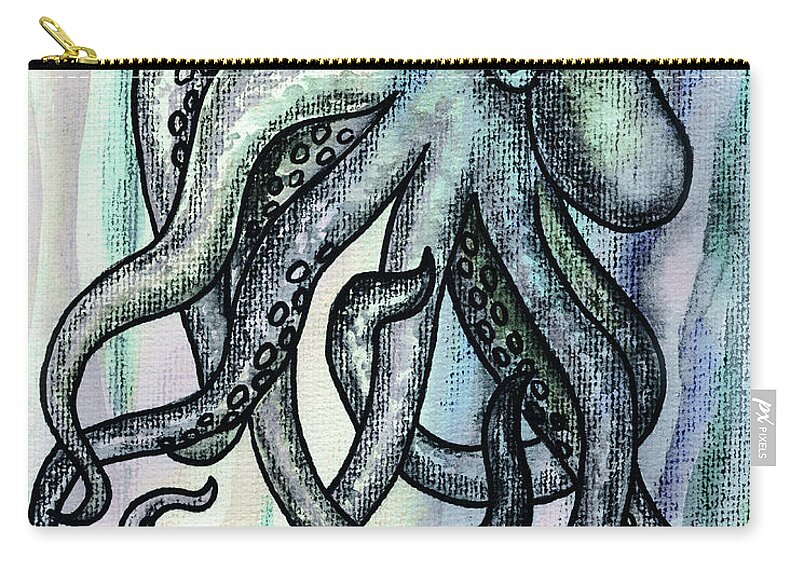 Octopus Zip Pouch featuring the painting Watercolor Octopus Beach Art Teal Blue Sea Creature by Irina Sztukowski