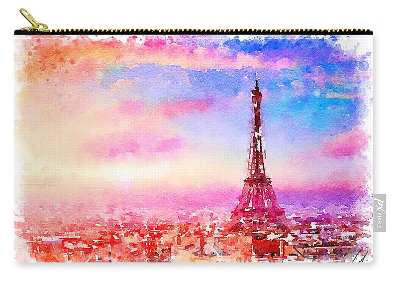 Watercolor Carry-all Pouch featuring the painting Watercolor Paris by Vart by Vart Studio