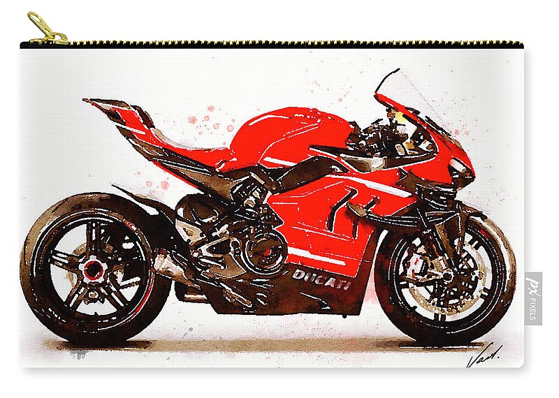 Sport Carry-all Pouch featuring the painting Watercolor Sport Motorcycle Superleggera V4 - original artwork by Vart. by Vart Studio