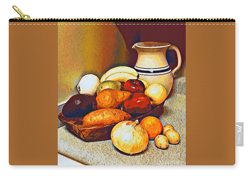 Watercolor Still Life Study Zip Pouch featuring the digital art Watercolor Still Life Study F and V by Karen Francis