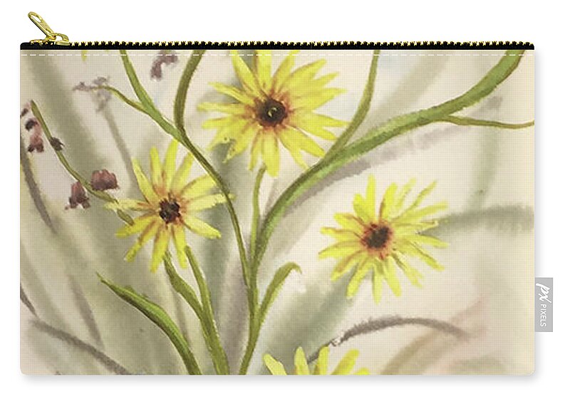 Flower Zip Pouch featuring the painting Wild Daisies and Blue Bells by Catherine Ludwig Donleycott