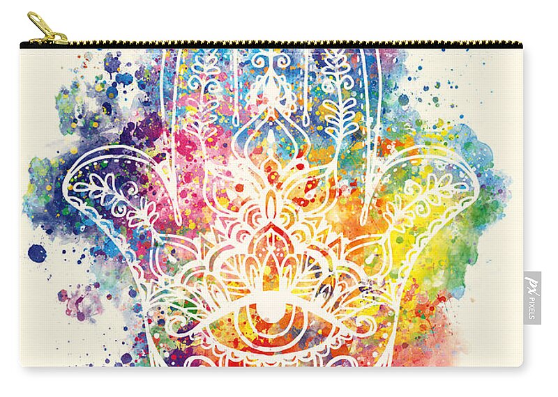 Watercolor Carry-all Pouch featuring the painting Watercolor - The Hamsa by Vart by Vart Studio