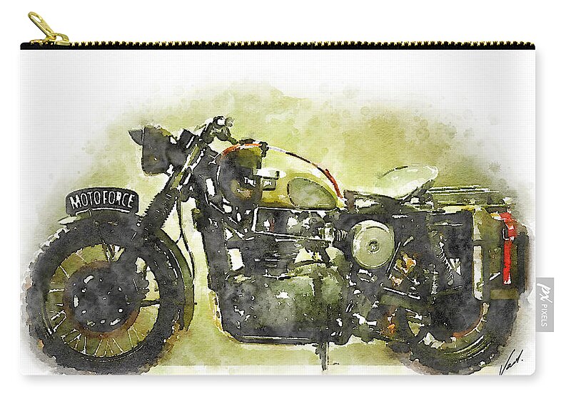 Art Carry-all Pouch featuring the painting Watercolor Vintage motorcycle by Vart. by Vart